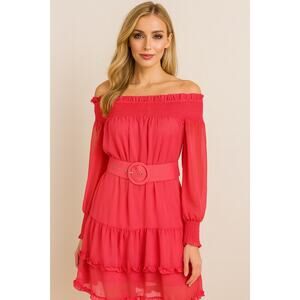 NWT BCBGeneration Pink Ruffle Off the Shoulder Dress Size 6